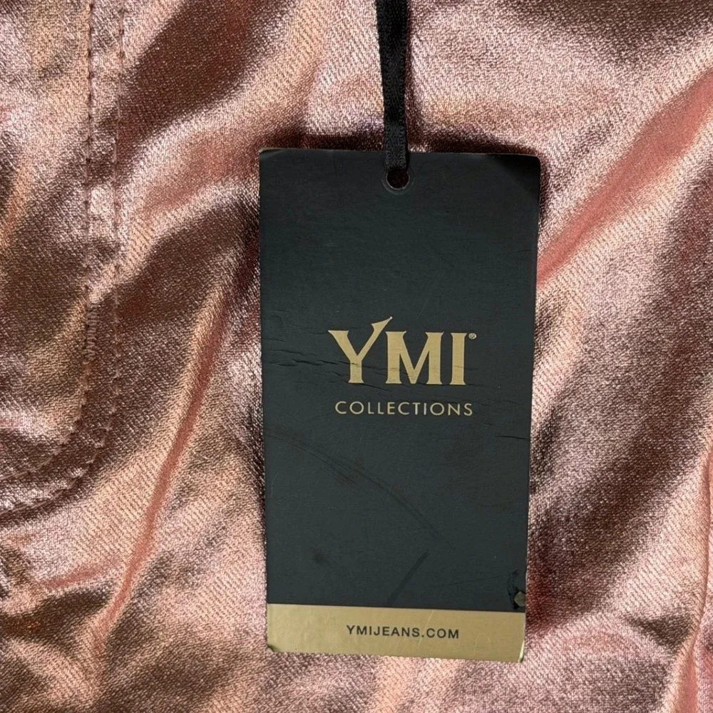 YMI Collections Metallic Pink Skinny Pants Rose Gold Coated‎ Stretch Medium NWT - Picture 3 of 10